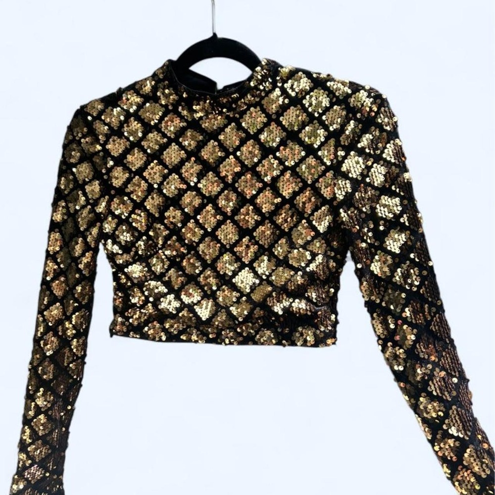 NWT SHEIN BAE Gold Geometric Sequin Crop Top - Y2K Style Open Back
